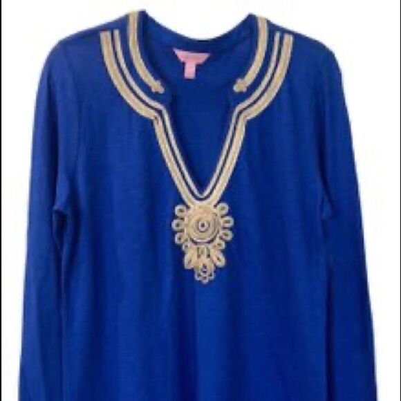 Lilly Pulitzer Royal Blue with Gold Accent Emerson TunicTop - Picture 15 of 16